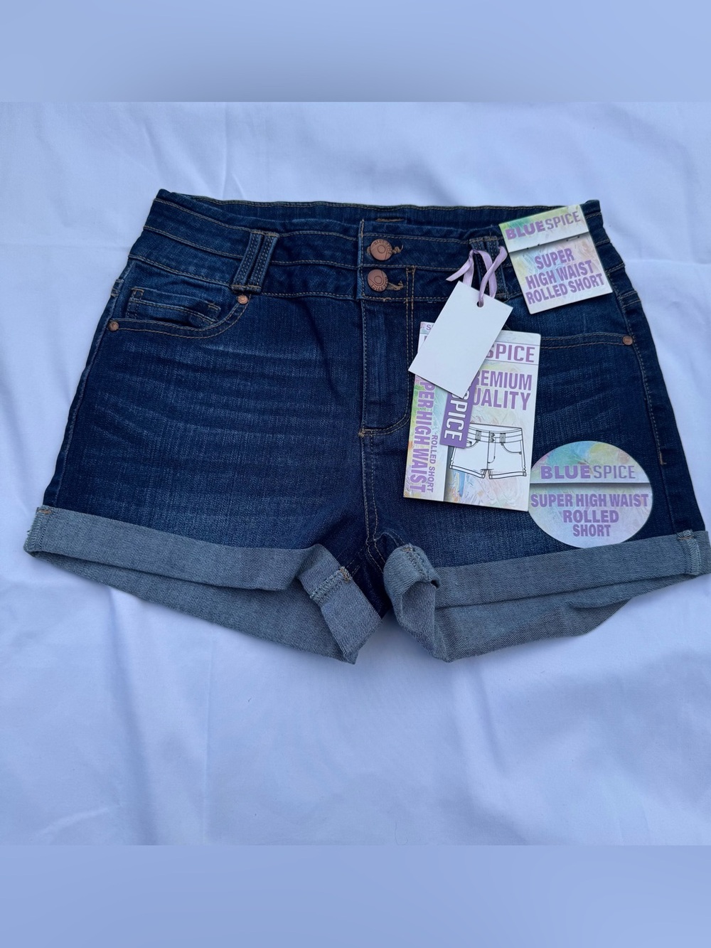 Blue Spice Indigo High Waist Rolled Denim Shorts size 5